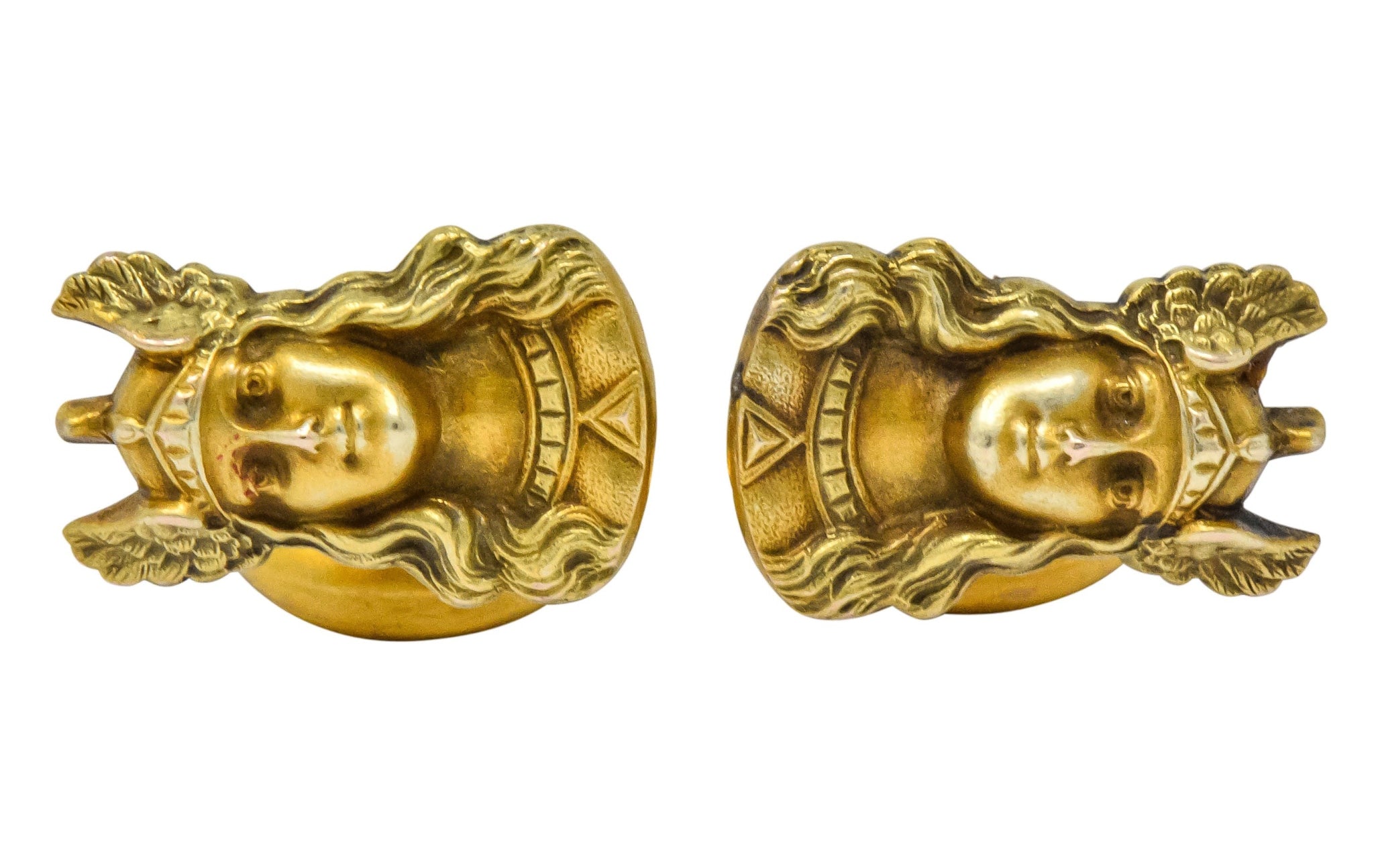 Antique 10 Karat Gold Norse Valkyrie Goddess Men's Cufflinks - Wilson's Estate Jewelry