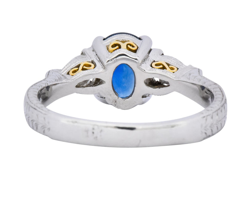Antique 2.35 CTW Sapphire Diamond Gold Platinum Three Stone Ring - Wilson's Estate Jewelry