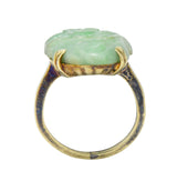Antique Art Nouveau Carved Jade Enamel 14 Karat Gold Floral Ring - Wilson's Estate Jewelry