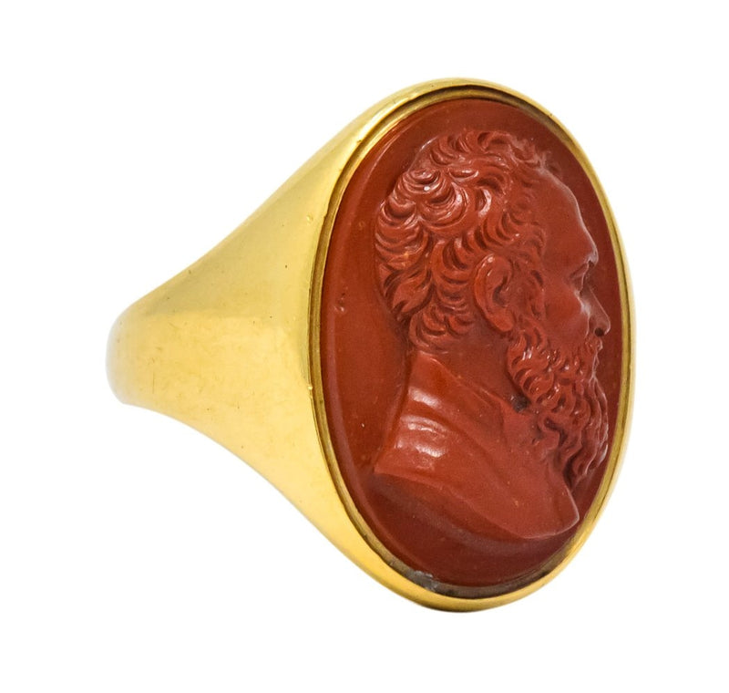 Antique Hardstone 18 Karat Gold Cameo Unisex Ring - Wilson's Estate Jewelry