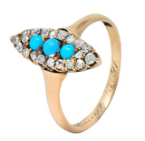 Antique Victorian 0.30 CTW Diamond Turquoise 14 Karat Gold Navette Ring - Wilson's Estate Jewelry