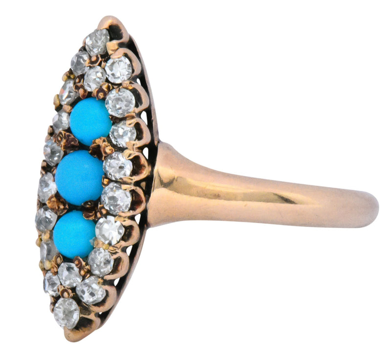 Antique Victorian 0.30 CTW Diamond Turquoise 14 Karat Gold Navette Ring - Wilson's Estate Jewelry