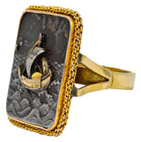 Antique Victorian 14 Karat Gold Copper Shakudō Ocean Ship Ring - Wilson's Estate Jewelry