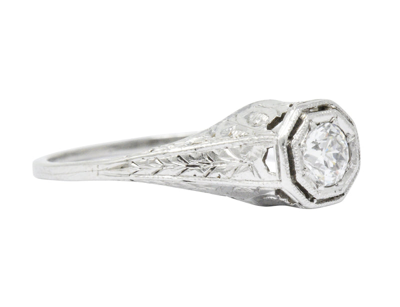 Art Deco 0.25 CTW Old European Diamond Platinum Octagonal Engagement Ring Wilson's Estate Jewelry