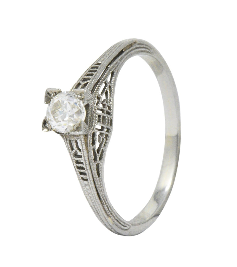 Art Deco 0.27 CTW Diamond 18 Karat White Gold Engagement Ring Wilson's Estate Jewelry