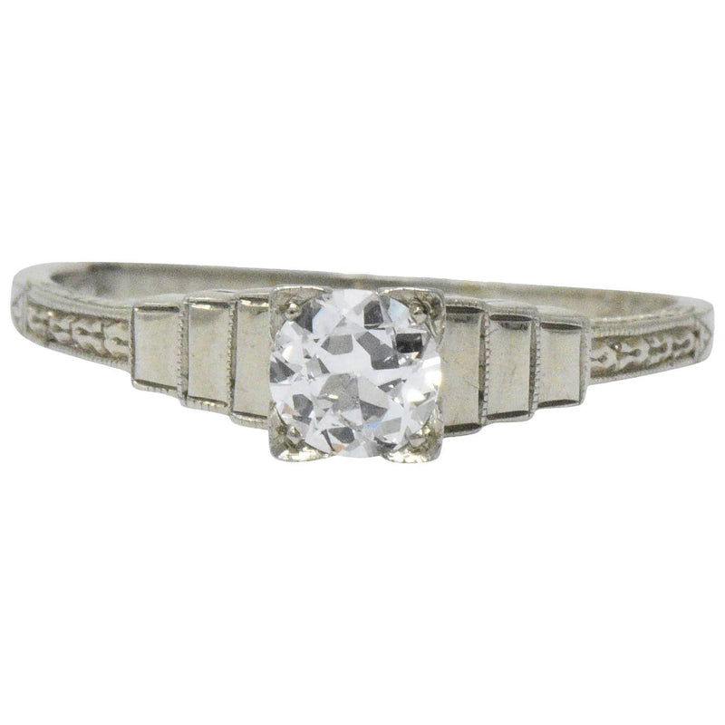 Art Deco 0.40 CTW Diamond 18 Karat White Gold Engagement Ring Wilson's Estate Jewelry