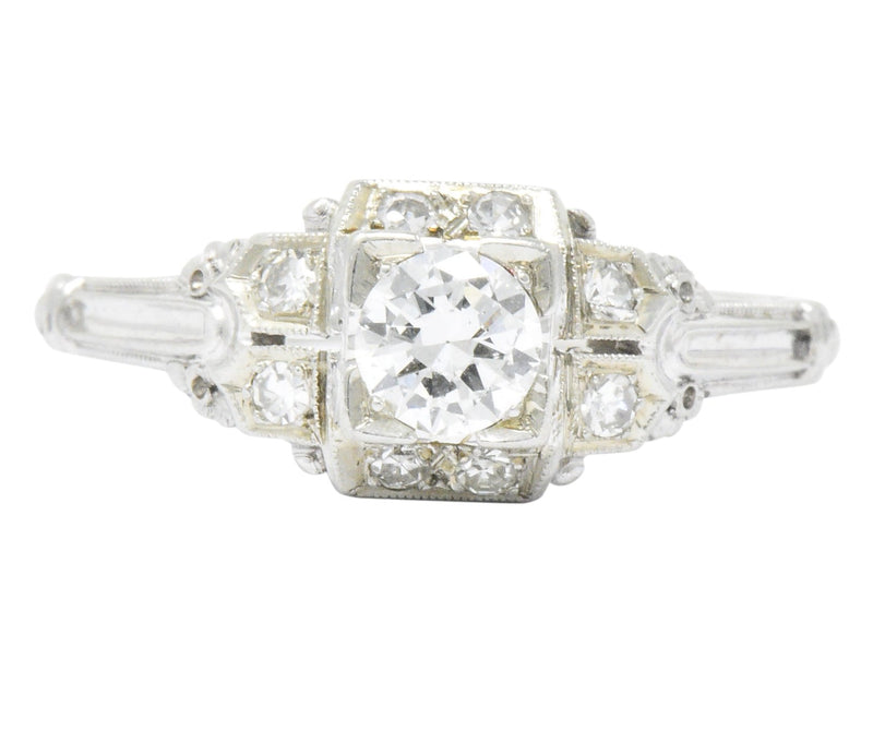 Art Deco 0.45 CTW Diamond 18 Karat White Gold Engagement Ring Wilson's Estate Jewelry