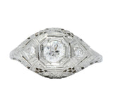 Art Deco 0.48 CTW Diamond 18 Karat White Gold Engagement Ring Wilson's Antique & Estate Jewelry