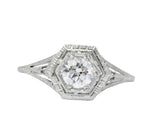 Art Deco 0.51 CTW Diamond 18 Karat White Gold Octagonal Halo Engagement Ring Wilson's Estate Jewelry