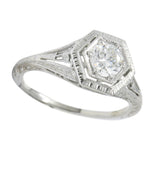 Art Deco 0.51 CTW Diamond 18 Karat White Gold Octagonal Halo Engagement Ring Wilson's Estate Jewelry
