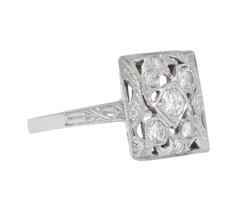 Art Deco 0.55 CTW Diamond 14 Karat White Gold Cocktail Ring - Wilson's Estate Jewelry