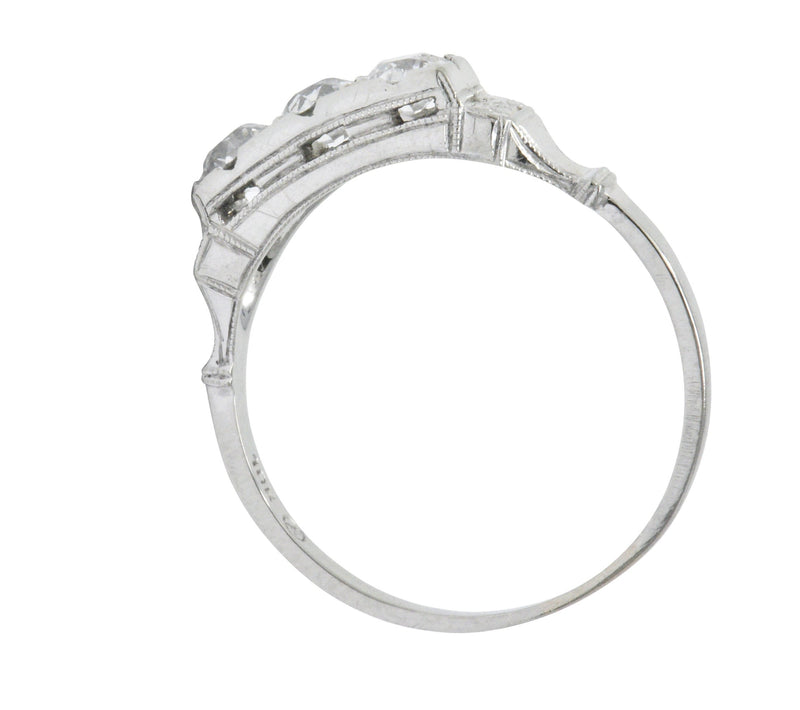 Art Deco 0.57 CTW Diamond 18 Karat White Gold Three Stone Band Ring Wilson's Estate Jewelry