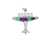 Art Deco 0.60 CTW Diamond Multi-Gemstone 'DEAREST' Platinum Airplane Pendant Wilson's Estate Jewelry