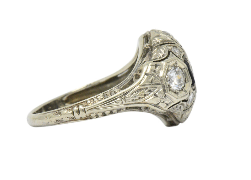 Art Deco 0.60 CTW Diamond Sapphire 18 Karat White Gold Ring Wilson's Estate Jewelry