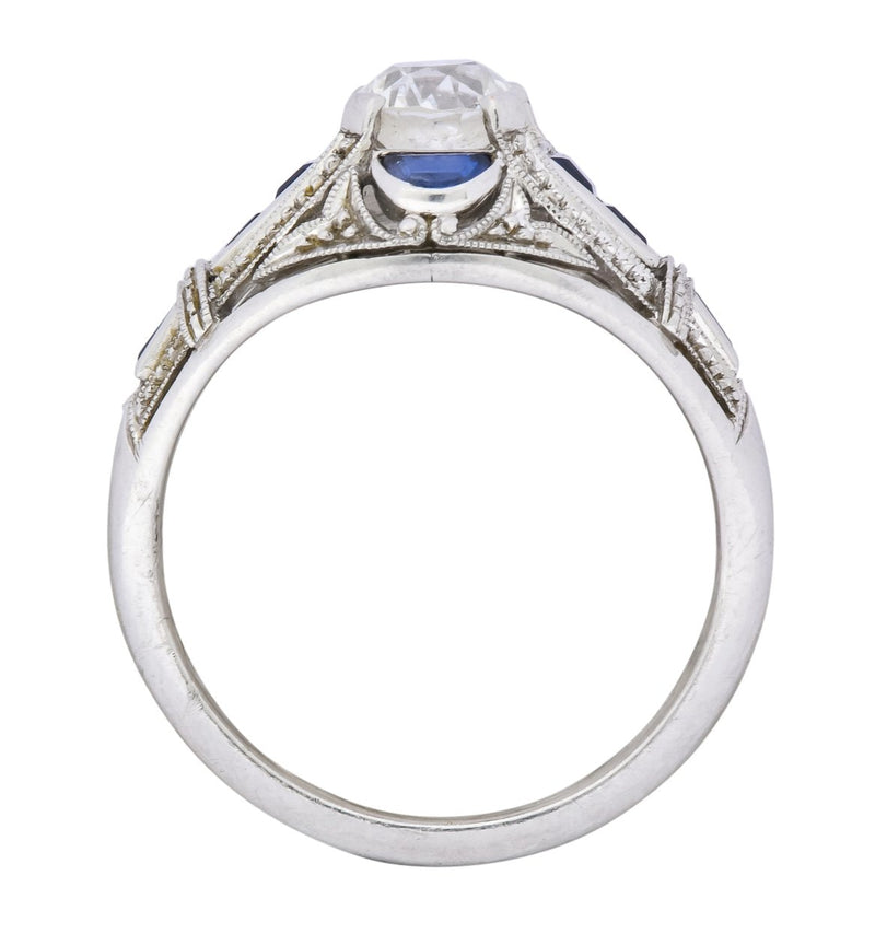 Art Deco 0.60 CTW Diamond Sapphire Platinum Engagement Ring - Wilson's Estate Jewelry