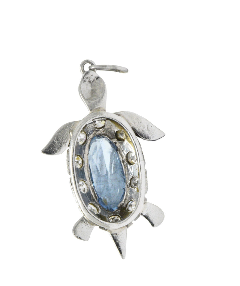 Art Deco 0.66 CTW Aquamarine Diamond Platinum Turtle Charm Wilson's Estate Jewelry