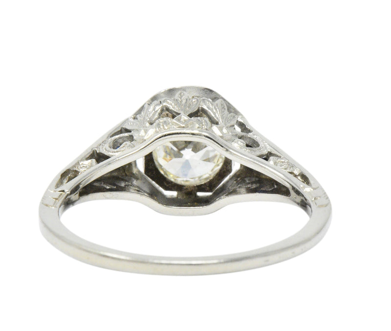 Art Deco 0.69 CTW Diamond Sapphire 18 Karat White Gold Engagement Ring GIA Wilson's Estate Jewelry