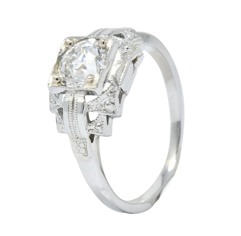 Art Deco 0.73 CTW Diamond 18 Karat White Gold Engagement Ring GIA - Wilson's Estate Jewelry