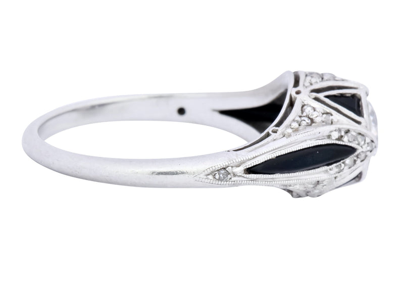 Art Deco 0.80 CTW Diamond Onyx Platinum Engagement Ring - Wilson's Estate Jewelry