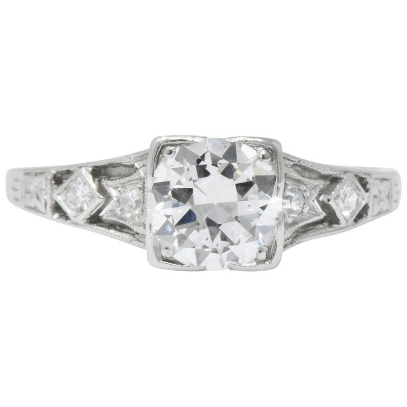 Art Deco 0.84 CTW Diamond Platinum Engagement Ring GIA Wilson's Estate Jewelry