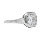 Art Deco 0.87 CTW Diamond Platinum Cushion Engagement Ring Wilson's Estate Jewelry