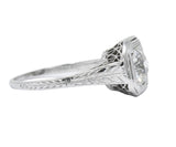 Art Deco 0.87 CTW Diamond Platinum Cushion Engagement Ring Wilson's Estate Jewelry