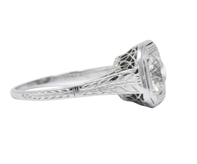 Art Deco 0.87 CTW Diamond Platinum Cushion Engagement Ring Wilson's Estate Jewelry