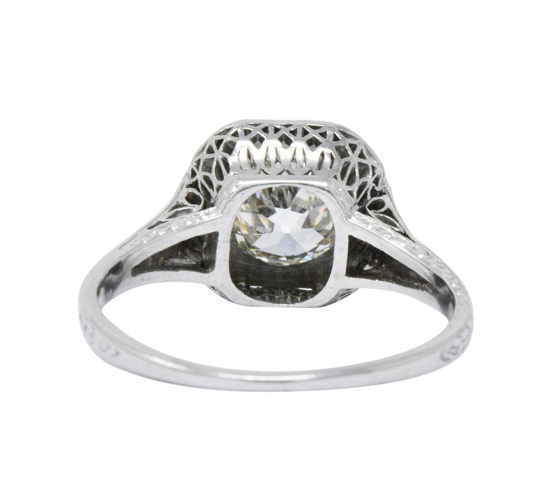 Art Deco 0.87 CTW Diamond Platinum Cushion Engagement Ring Wilson's Estate Jewelry