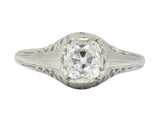 Art Deco 0.92 CTW Old Mine Diamond 18 Karat White Gold Foliate Engagement Ring GIA Wilson's Estate Jewelry