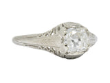 Art Deco 0.92 CTW Old Mine Diamond 18 Karat White Gold Foliate Engagement Ring GIA Wilson's Estate Jewelry