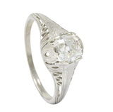 Art Deco 0.92 CTW Old Mine Diamond 18 Karat White Gold Foliate Engagement Ring GIA Wilson's Estate Jewelry