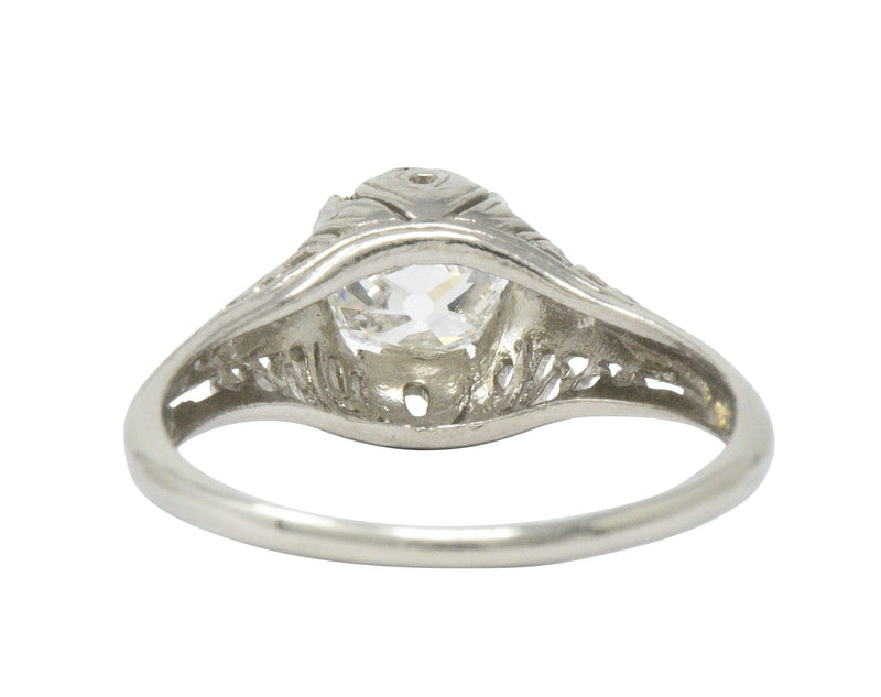 Art Deco 0.92 CTW Old Mine Diamond 18 Karat White Gold Foliate Engagement Ring GIA Wilson's Estate Jewelry