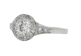 Art Deco 1.10 CTW Diamond Platinum Halo Engagement Ring Circa 1930 Wilson's Estate Jewelry