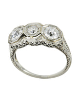 Art Deco 1.20 CTW Diamond 18 Karat White Gold 3 Stone Ring Wilson's Estate Jewelry