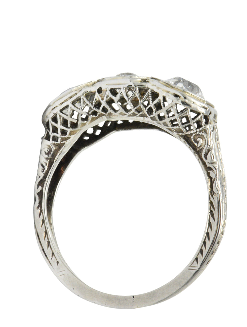 Art Deco 1.20 CTW Diamond 18 Karat White Gold 3 Stone Ring Wilson's Estate Jewelry