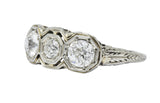 Art Deco 1.20 CTW Diamond 18 Karat White Gold 3 Stone Ring Wilson's Estate Jewelry