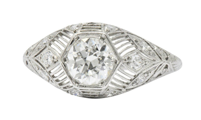 Art Deco 1.25 CTW Diamond Platinum Alternative Engagement Ring GIA Wilson's Estate Jewelry