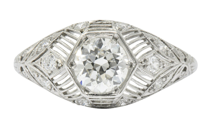 Art Deco 1.25 CTW Diamond Platinum Alternative Engagement Ring GIA Wilson's Estate Jewelry