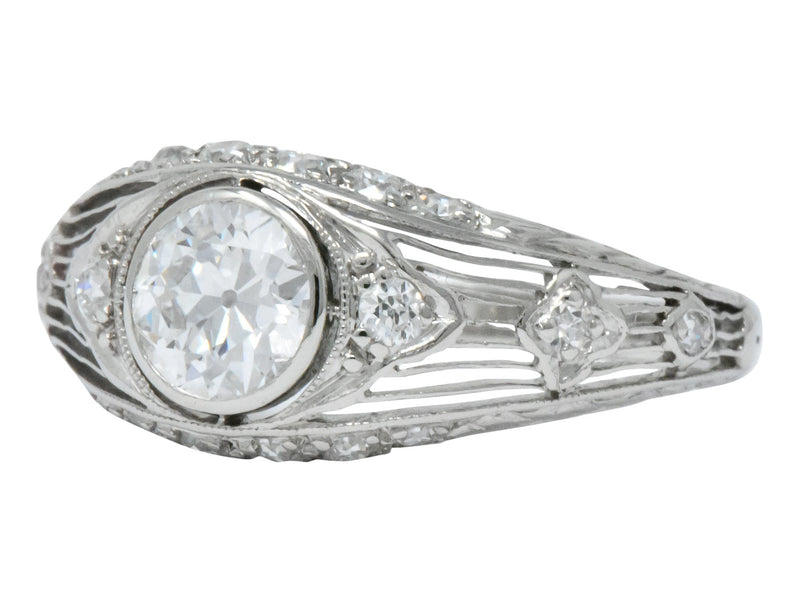 Art Deco 1.30 CTW Old European Cut Diamond Platinum Engagement Ring - Wilson's Estate Jewelry
