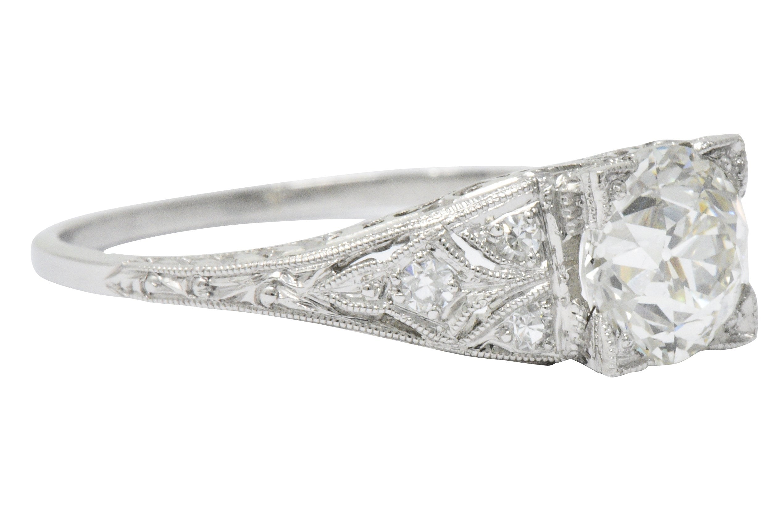 Art Deco 1.60 CTW Diamond Platinum Engagement Ring, GIA Wilson's Estate Jewelry
