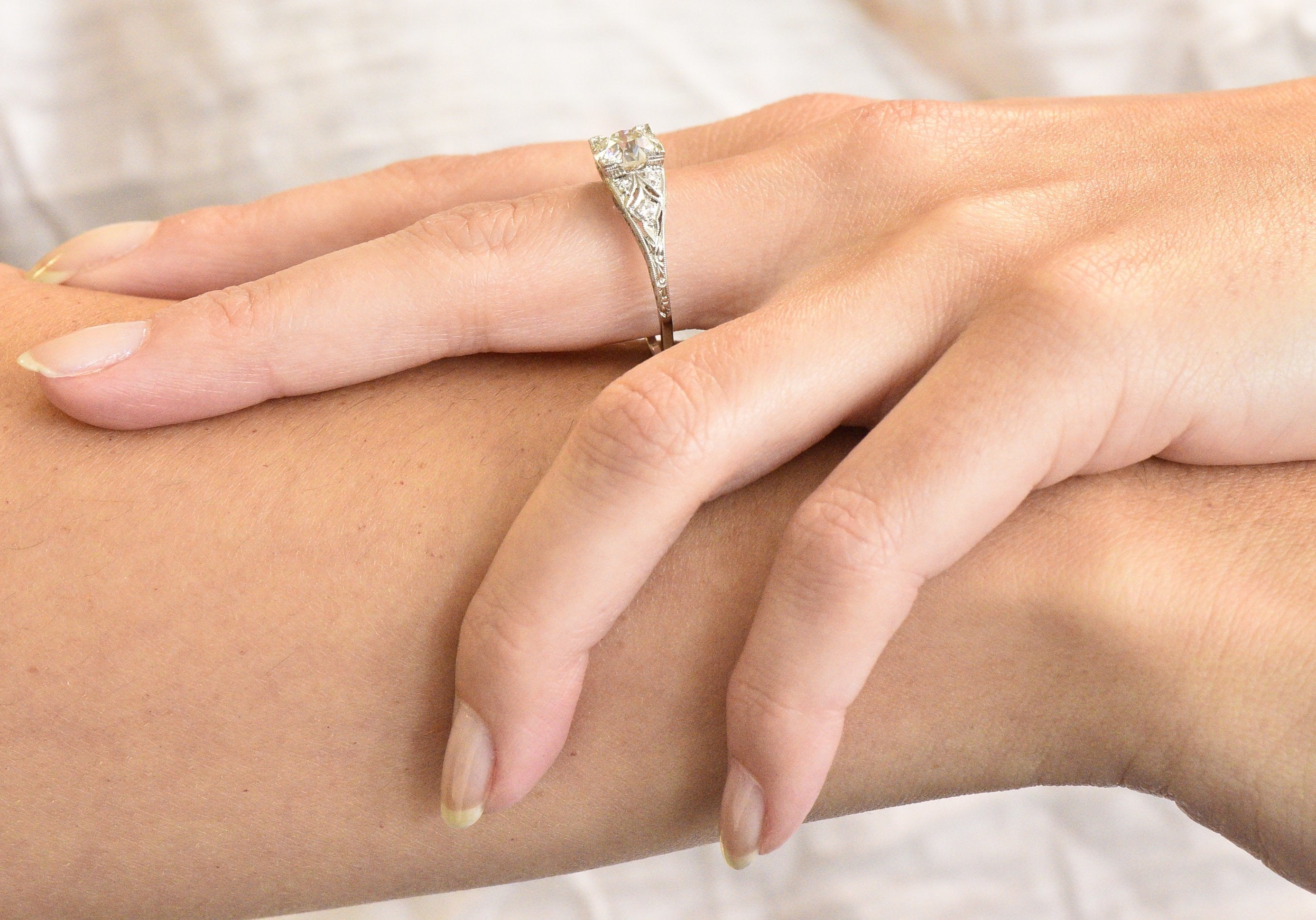 Art Deco 1.60 CTW Diamond Platinum Engagement Ring, GIA Wilson's Estate Jewelry