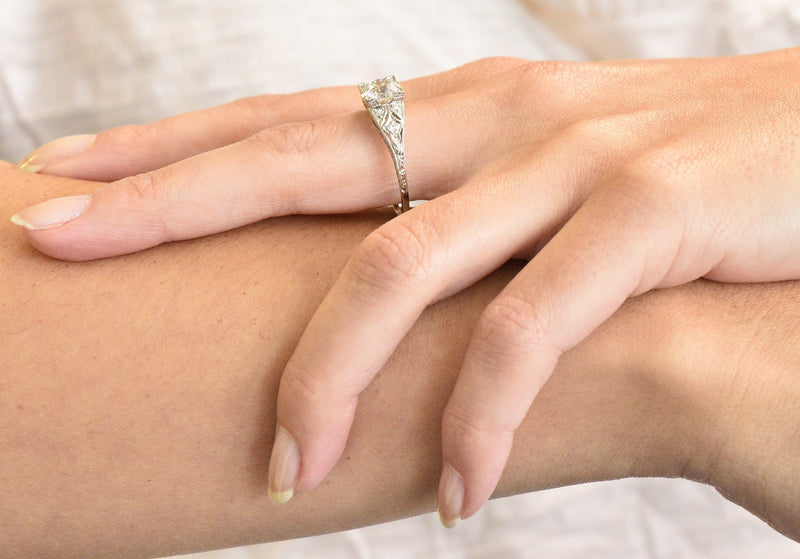 Art Deco 1.60 CTW Diamond Platinum Engagement Ring, GIA Wilson's Estate Jewelry