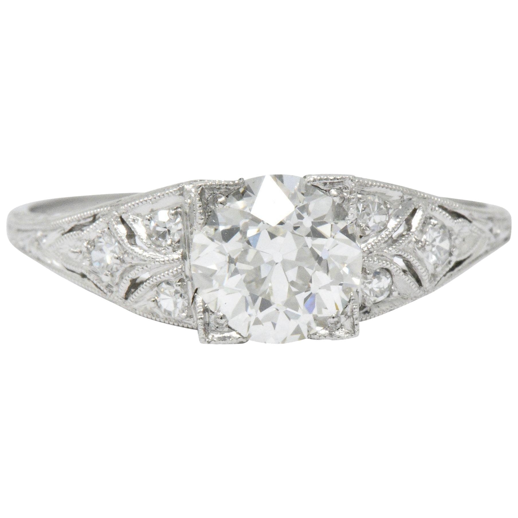 Art Deco 1.60 CTW Diamond Platinum Engagement Ring, GIA Wilson's Estate Jewelry