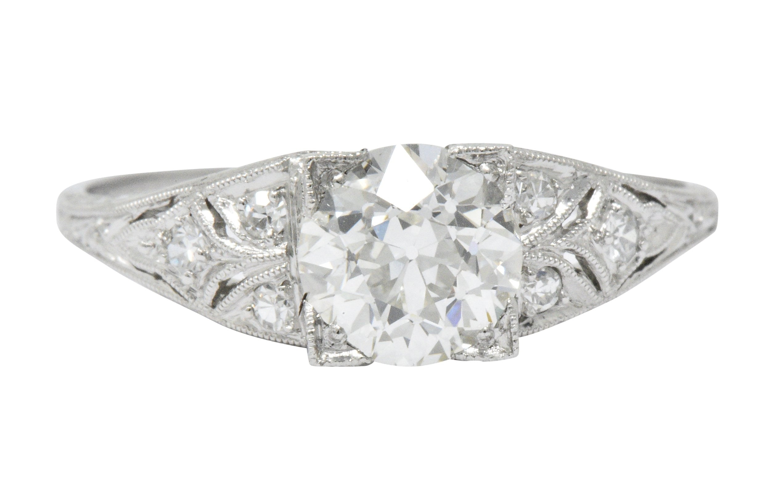 Art Deco 1.60 CTW Diamond Platinum Engagement Ring, GIA Wilson's Estate Jewelry