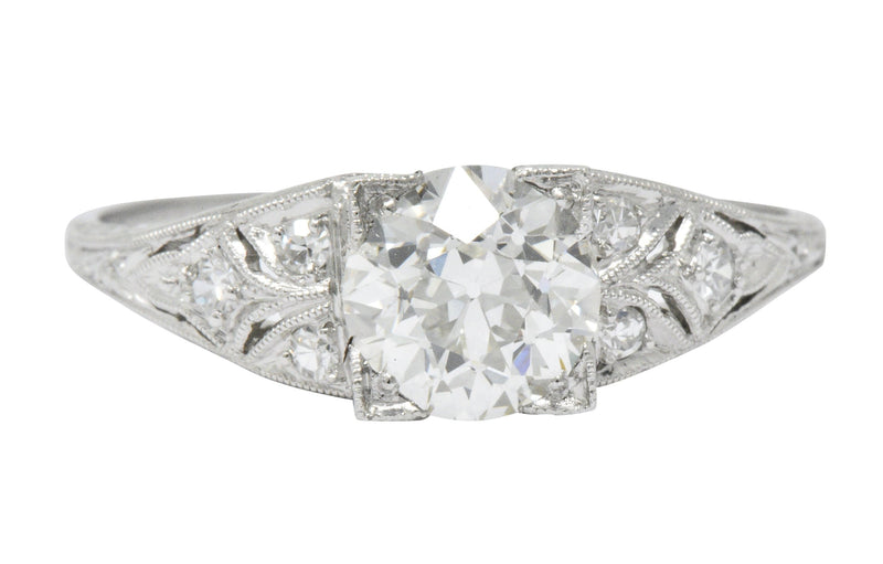 Art Deco 1.60 CTW Diamond Platinum Engagement Ring, GIA Wilson's Estate Jewelry