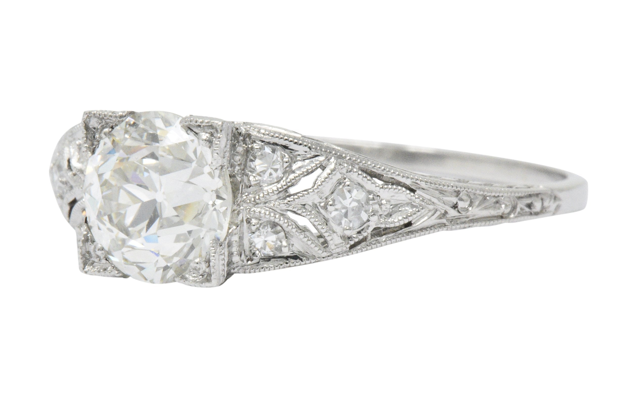 Art Deco 1.60 CTW Diamond Platinum Engagement Ring, GIA Wilson's Estate Jewelry