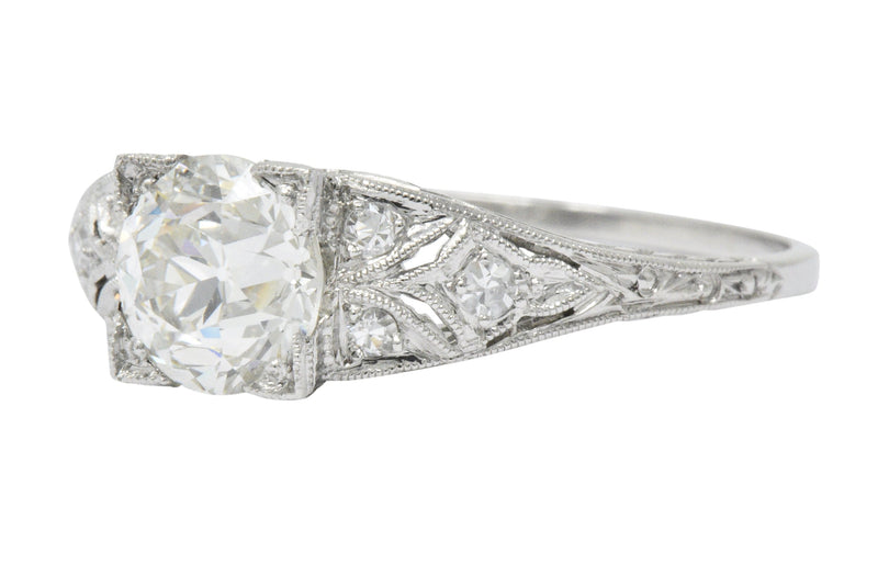 Art Deco 1.60 CTW Diamond Platinum Engagement Ring, GIA Wilson's Estate Jewelry