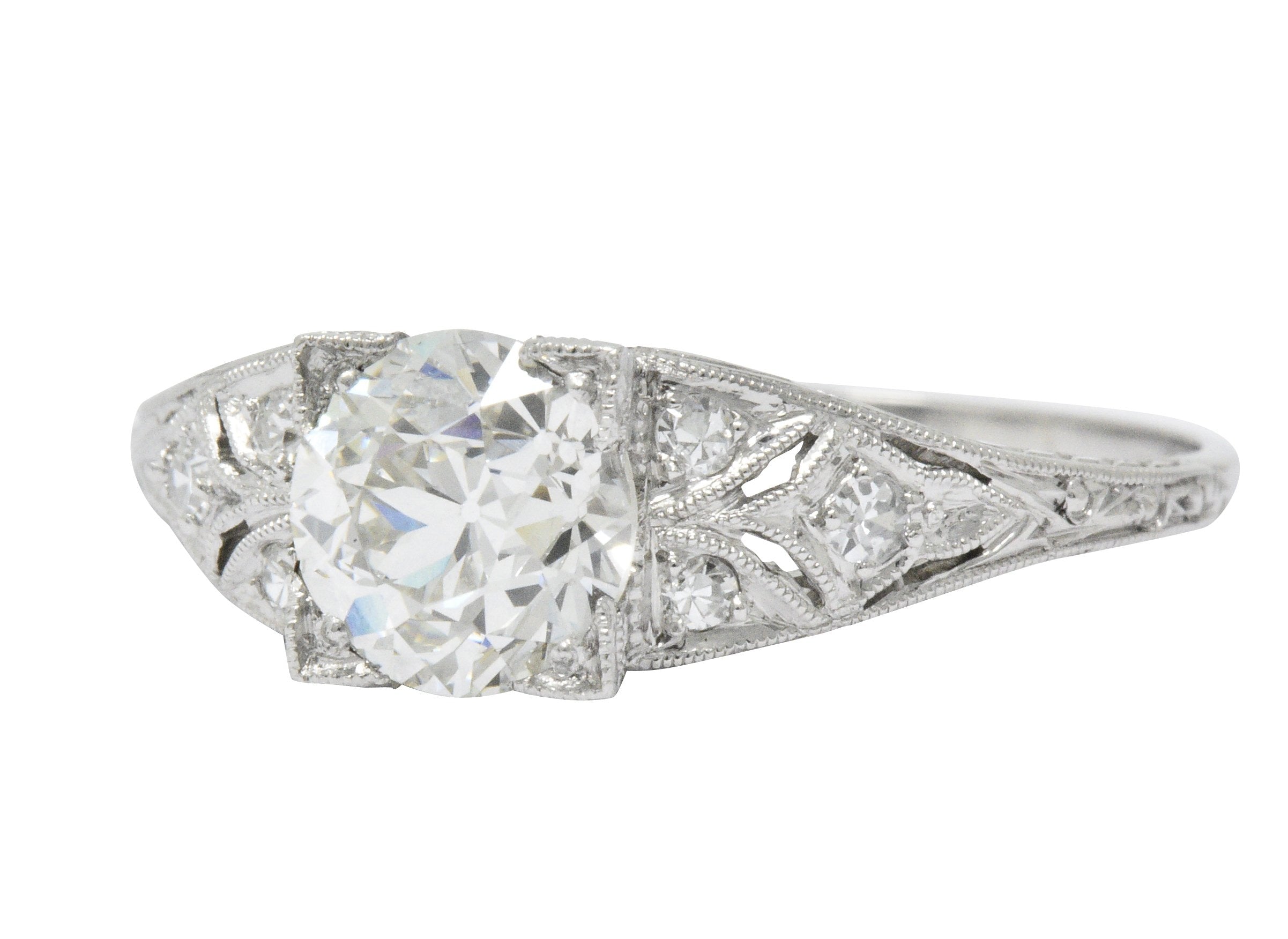 Art Deco 1.60 CTW Diamond Platinum Engagement Ring, GIA Wilson's Estate Jewelry