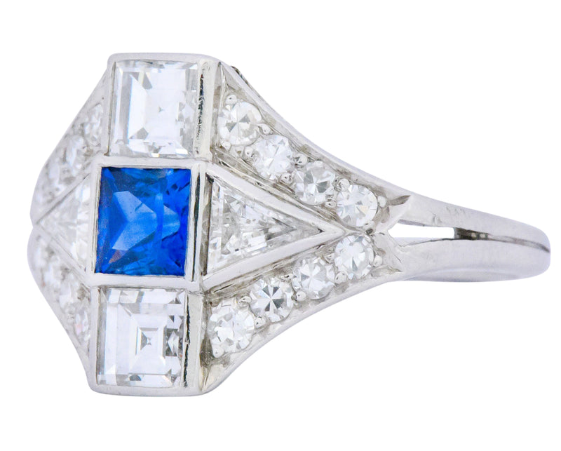 Art Deco 1.70 CTW Sapphire Diamond Platinum Ring Wilson's Estate Jewelry