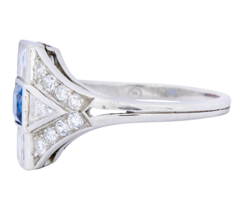 Art Deco 1.70 CTW Sapphire Diamond Platinum Ring Wilson's Estate Jewelry